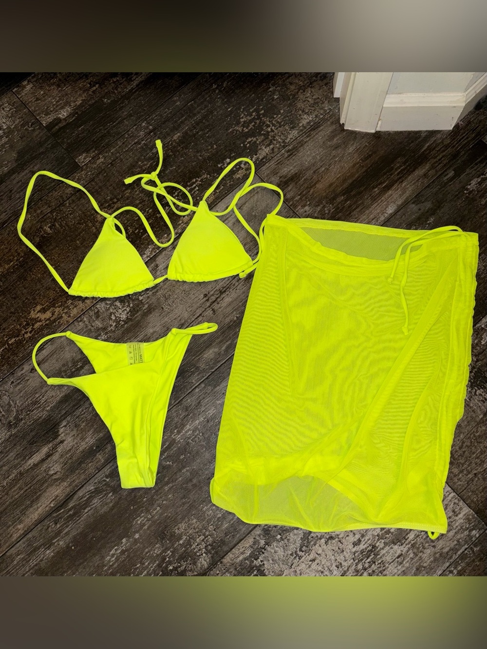 MATTE SWIM Collection Neon Yellow Mesh Bikini Set with Cover-Up